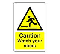 Safety First Display LTD Caution watch your steps sign - High tack self-adhesive sticker (150mm x 100mm) Viewing Distance within 3m.
