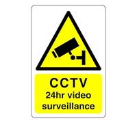 Safety First Display LTD CCTV 24hr video surveillance sign - 1.2mm Rigid plastic for indoor/outdoor usage (150mm x 100mm) Viewing Distance within 3m.
