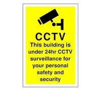 Safety First Display LTD CCTV this building is under 24hr CCTV sign - 1.2mm Rigid plastic for indoor/outdoor usage (300mm x 200mm) Viewing Distance within 7m.