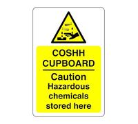 Safety First Display LTD COSHH cupboard caution hazardous chemicals stored here sign - High tack self-adhesive sticker (200mm x 150mm) Viewing Distance within 5m.