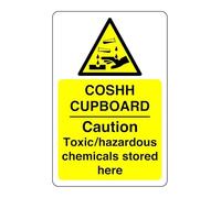 Safety First Display LTD COSHH cupboard caution toxic/hazardous chemicals store here sign - High tack self-adhesive sticker (200mm x 150mm) Viewing Distance within 5m.