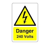 Safety First Display LTD Danger 240 volts sign - High tack self-adhesive sticker (150mm x 100mm) Viewing Distance within 3m.