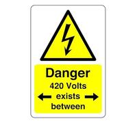 Safety First Display LTD Danger 420 volts sign - 1.2mm Rigid plastic for indoor/outdoor usage (300mm x 200mm) Viewing Distance within 7m.
