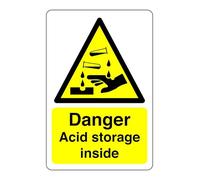 Safety First Display LTD Danger acid storage inside sign - Acid, Corrosive, Hazardous, Chemicals, Harmful - 1.2mm Rigid plastic for indoor/outdoor usage (600mm x 400mm) Viewing Distance within 20m.