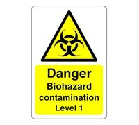 Safety First Display LTD Danger Biohazard contamination level 1 sign - High tack self-adhesive sticker (200mm x 150mm) Viewing Distance within 5m.