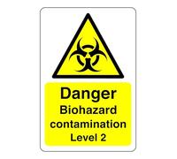 Safety First Display LTD Danger Biohazard contamination level 2 sign - High tack self-adhesive sticker (600mm x 400mm) Viewing Distance within 20m.