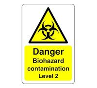 Safety First Display LTD Danger Biohazard contamination level 2 sign - High tack self-adhesive sticker (150mm x 100mm) Viewing Distance within 3m.
