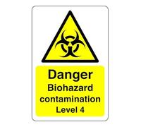 Safety First Display LTD Danger Biohazard contamination level 4 sign - High tack self-adhesive sticker (200mm x 150mm) Viewing Distance within 5m.