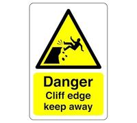 Safety First Display LTD Danger cliff edge keep away sign - High tack self-adhesive sticker (200mm x 150mm) Viewing Distance within 5m.