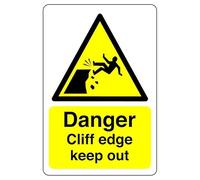 Safety First Display LTD Danger cliff edge keep out sign - High tack self-adhesive sticker (400mm x 300mm) Viewing Distance within 14m.