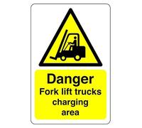 Safety First Display LTD Danger fork lift trucks charging - 1.2mm Rigid plastic for indoor/outdoor usage (400mm x 300mm) Viewing Distance within 14m.