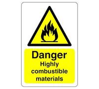Safety First Display LTD Danger Highly combustible materials sign - High tack self-adhesive sticker (300mm x 200mm) Viewing Distance within 7m.