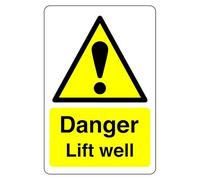 Safety First Display LTD Danger Lift well sign - High tack self-adhesive sticker (400mm x 300mm) Viewing Distance within 14m.