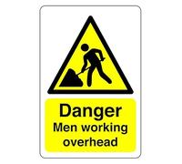 Safety First Display LTD Danger men at working overhead sign - High tack self-adhesive sticker (300mm x 200mm) Viewing Distance within 7m.