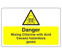 Safety First Display LTD Danger mixing chlorine with acid sign - High tack self-adhesive sticker (150mm x 100mm) Viewing Distance within 3m.