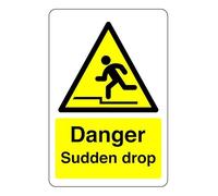 Safety First Display LTD Danger Sudden drop sign - High tack self-adhesive sticker (300mm x 200mm) Viewing Distance within 7m.
