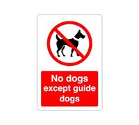 Safety First Display LTD No dogs except guide dogs sign - 1.2mm Rigid plastic for indoor/outdoor usage (200mm x 150mm) Viewing Distance within 5m.