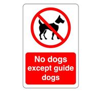 Safety First Display LTD No dogs except guide dogs sign - High tack self-adhesive sticker (200mm x 150mm) Viewing Distance within 5m.