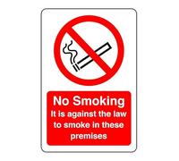 Safety First Display LTD No smoking it is against the law to smoke in these premises sign - High tack self-adhesive sticker (300mm x 200mm) Viewing Distance within 7m.
