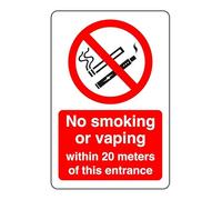 Safety First Display LTD No smoking or vaping within 20 metres sign- High tack self-adhesive sticker (300mm x 200mm) Viewing Distance within 7m.