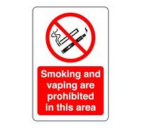 Safety First Display LTD Smoking and vaping are prohibited in this area sign - 1.2mm Rigid plastic for indoor/outdoor usage (400mm x 300mm) Viewing Distance within 14m.