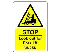 Safety First Display LTD Stop look out for fork lift sign - High tack self-adhesive sticker (600mm x 400mm) Viewing Distance within 20m.