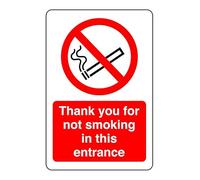 Safety First Display LTD Thank you for not smoking in this enterance sign - High tack self-adhesive sticker (150mm x 100mm) Viewing Distance within 3m.