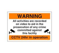 Safety First Display LTD Warning all activities are recorded on video to aid in the prosecution of any crime CCTV sign - High tack self-adhesive sticker (300mm x 200mm) Viewing Distance within 7m.