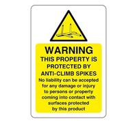 Safety First Display LTD Warning anti-climb spikes in these property - 1.2mm Rigid plastic for indoor/outdoor usage (600mm x 400mm) Viewing Distance within 20m.