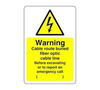 Safety First Display LTD Warning cable route buried fiber sign - 1.2mm Rigid plastic for indoor/outdoor usage (150mm x 100mm) Viewing Distance within 3m.