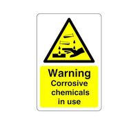 Safety First Display LTD Warning corrosive chemicals sign - High tack self-adhesive sticker (200mm x 150mm) Viewing Distance within 5m.