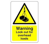 Safety First Display LTD Warning look out overhead loads sign - 1.2mm Rigid plastic for indoor/outdoor usage (200mm x 150mm) Viewing Distance within 5m.