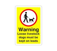 Safety First Display LTD Warning loose livestock dogs must be on leads sign - High tack self-adhesive sticker (400mm x 300mm) Viewing Distance within 14m.