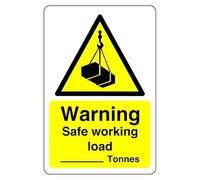 Safety First Display LTD Warning safe working load tonnes sign - High tack self-adhesive sticker (200mm x 150mm) Viewing Distance within 5m.