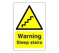 Safety First Display LTD Warning steep stairs sign - High tack self-adhesive sticker (200mm x 150mm) Viewing Distance within 5m.