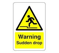 Safety First Display LTD Warning sudden drop sign - High tack self-adhesive sticker (150mm x 100mm) Viewing Distance within 3m.