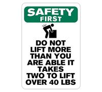 Safety First Do Not Lift More Than You are Able It Takes Two to List Over 40 Lbs Warning Metal Sign 8x12 inch Novelty Aluminum Tin Sign Wall Decor Safety Signs Outdoor Indoor Use