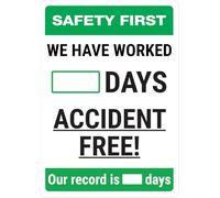 Safety First: We Have Worked Days Accident Free! Portrait - Dry Erase Wall Sign Safety Signs 12"x16" Metal Sign Danger Warning Man Cave Yard Indoor Or Outdoor