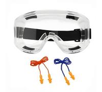 Safety Glasses for Work, Protective Goggles for Adults, Clear Lens, Anti-Dust, Anti-Impact, Can Wear Glasses, Suitable for Most Face Shapes,Woodworking, Construction and Outdoor Use, with Two Earplugs