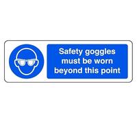 Safety Goggles Must Be Worn Beyond This Point - safety sign - High tack self-adhesive sticker (150mm x 50mm) Viewing Distance within 3m.