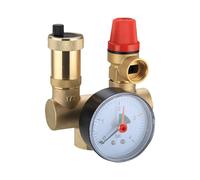 Safety Group Pressure Relief Valve Boiler, DN25 Brass Quick Bleeder with Pressure Gauge for Home,Hotel,Heating System