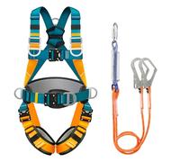 Safety Harness Kit with Lanyards, Full Body Fall Arrest Protection Harness | with 2 Big Buckles and 2 2m Lanyards, Thickened waist pad, Load-Bearing 140KG, for Aerial Work, Climbing, Men