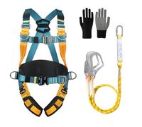Safety Harness Kit with Lanyards, Full Body Safety Fall Arrest Protection Harness with 2 Big Buckles and 2 2m Lanyards, Thickened waist pad, Load-Bearing 150KG, for Aerial Work, Climbing, Men