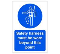 Safety harness must be worn beyond this point - safety sign - 3mm Aluminum Dibond for indoor/outdoor usage (200mm x 150mm) 5m Viewing Distance.