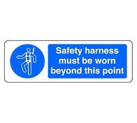 Safety Harness Must Be Worn Beyond This Point - safety sign - 3mm Aluminum Dibond for indoor/outdoor usage (300mm x 100mm) 5m Viewing Distance.