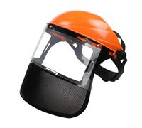 Safety Helmet with Full Face Mesh Visor for Garden Grass Trimmer, Brush & Chainsaw, Adjustable Forestry Head Protection Gear(Orange mesh)