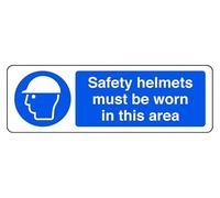 Safety Helmets Must Be Worn In This Area - safety sign - 1.2mm Rigid plastic for indoor/outdoor usage (600mm x 200mm) Viewing Distance within 14m.