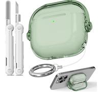 Safety Lock for Airpods 4 Case,TPU Clear Case for Apple Airpods 4 Case 2024 USB-C with Cleaner Kit, Drop Protection Airpods 4 Case Cover for Men for Women with Lock and Keychain, Clear Green