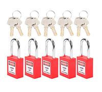 Safety Lockout 38mm Nylon Steel Padlock Set, Red, 5-Pack with 10 Keys for Chemical Power Engineering Loto Applications
