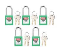 Safety Lockout Padlock, 5 Sets 38mm Lockout Tagout Safety Padlock, Insulated Anti Skid Padlock with 10 Keys Writable Label for Machine Building Security (Green),Locks and accessories